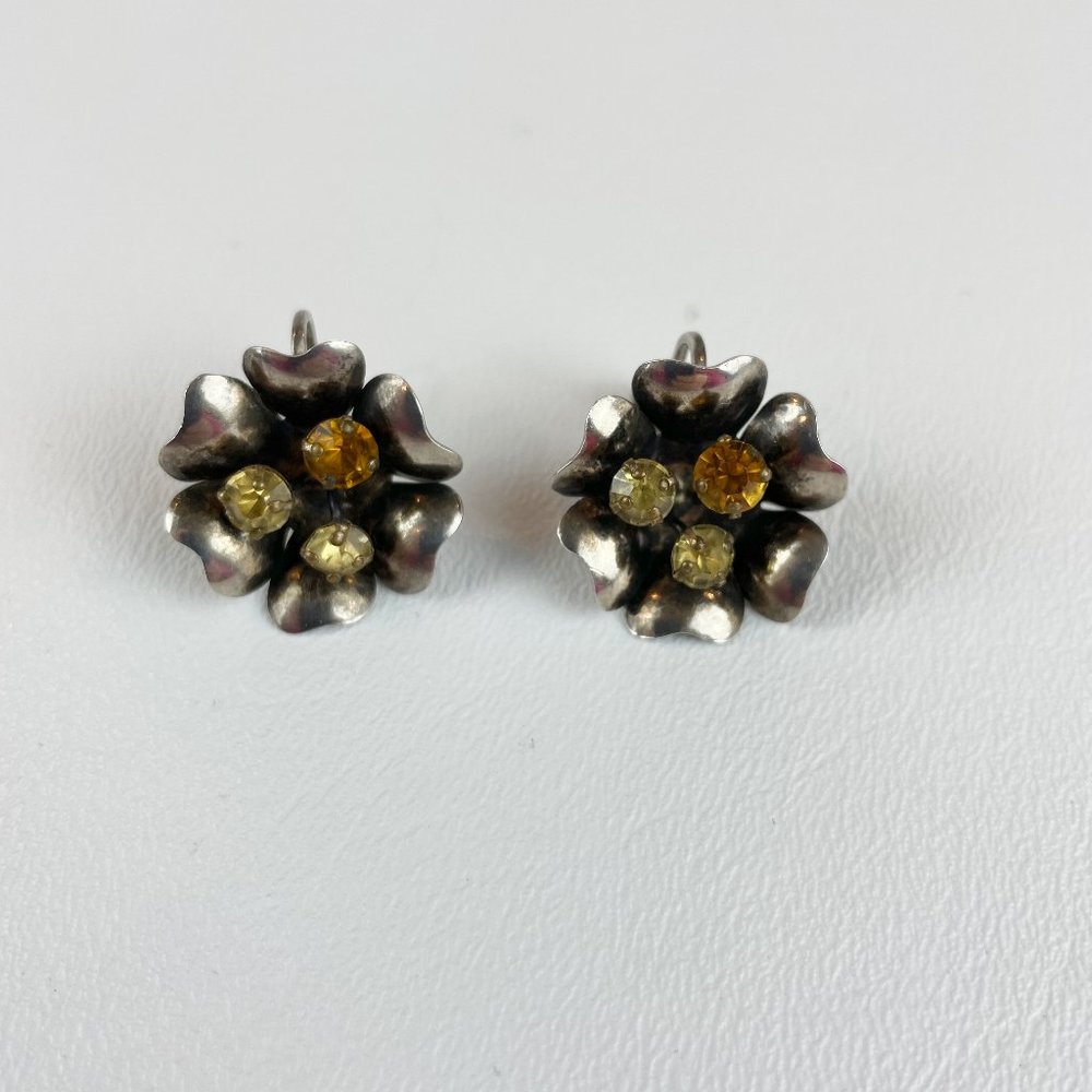 Sterling Silver 925 Flower Screwback Earrings